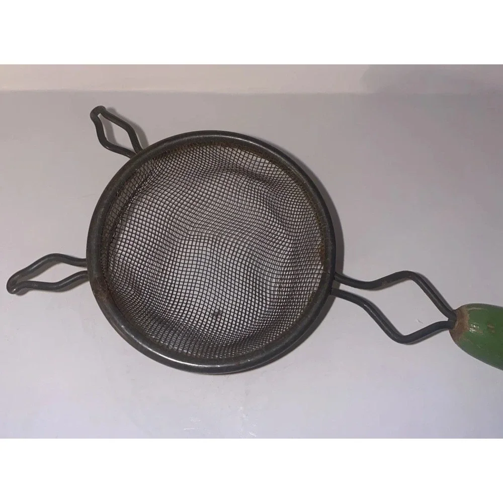 Vinatge Kitchen Mini Small Strainer Set Collectable Kitchen Utensil Green Handle